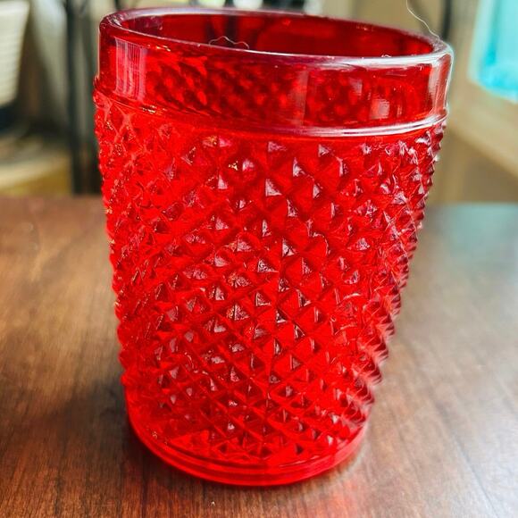 Vintage red hobnail cut glass red tumbler candle holder 4.5” - Picture 1 of 8